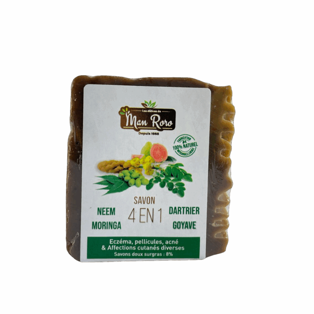 SAVON 4 EN 1  (NEEM, DATHIER, MORINGA, GOYAVE) 500g