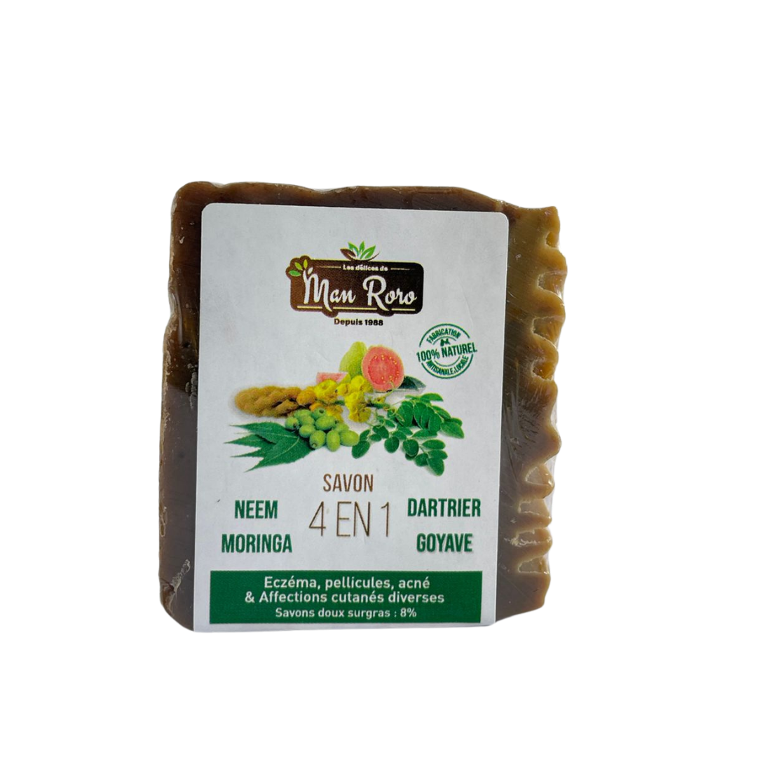 SAVON 4 EN 1  (NEEM, DATHIER, MORINGA, GOYAVE) 500g